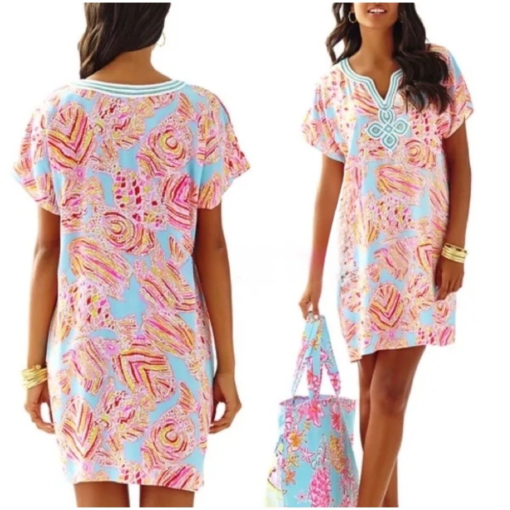 Lilly Pulitzer "Harlow" Tunic Dress L Colorful Tropical Summer Beach Vacation